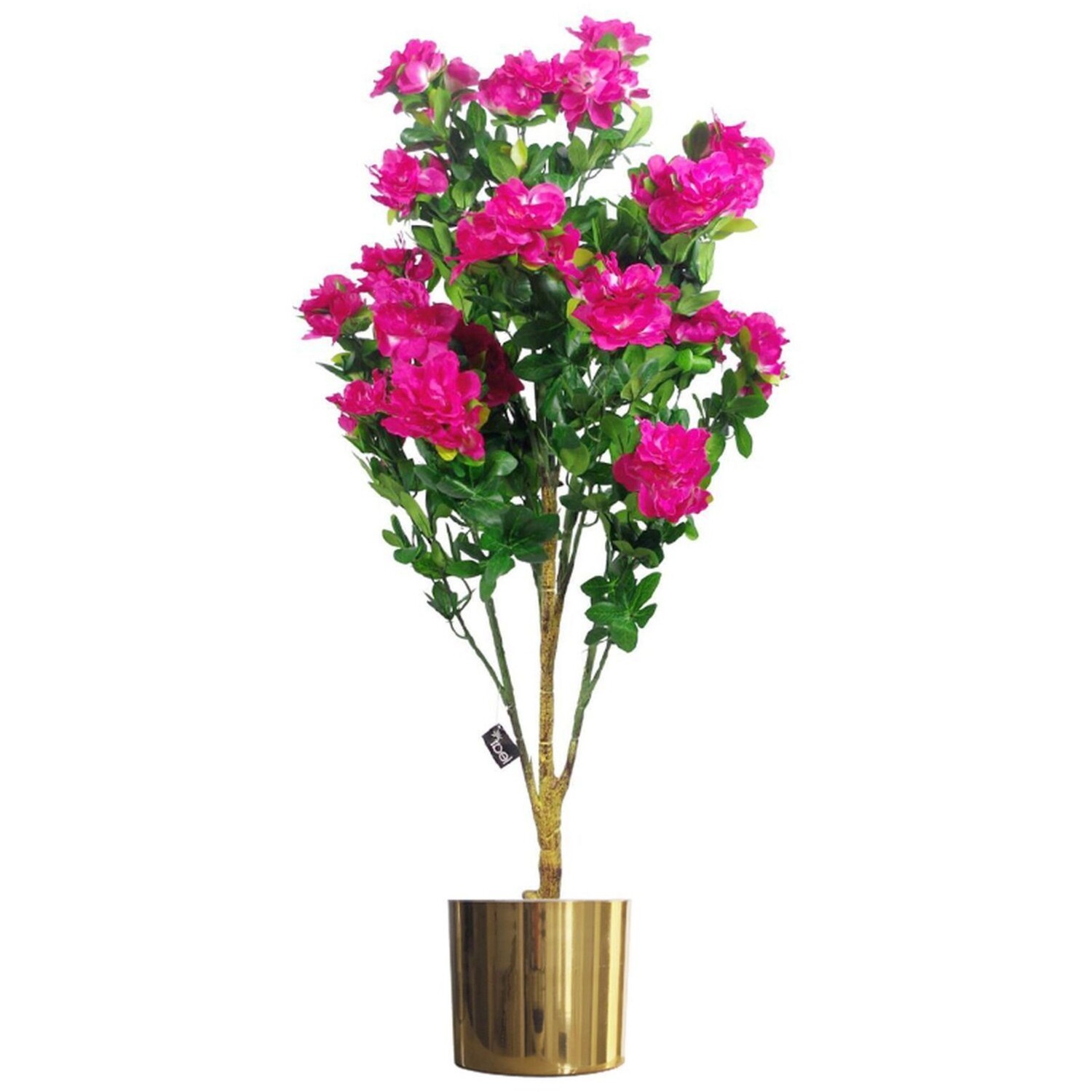100cm Artificial Azalea in Moss-Covered Pot with Bonus Metal Planter - Dark Pink