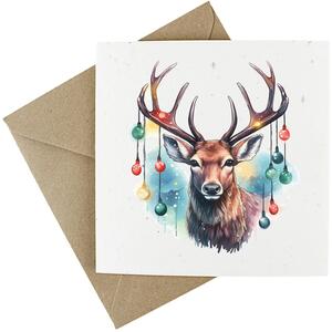 Christmas Lights Stag - Plantable Wildflower Seed Christmas Cards - 10 Pack