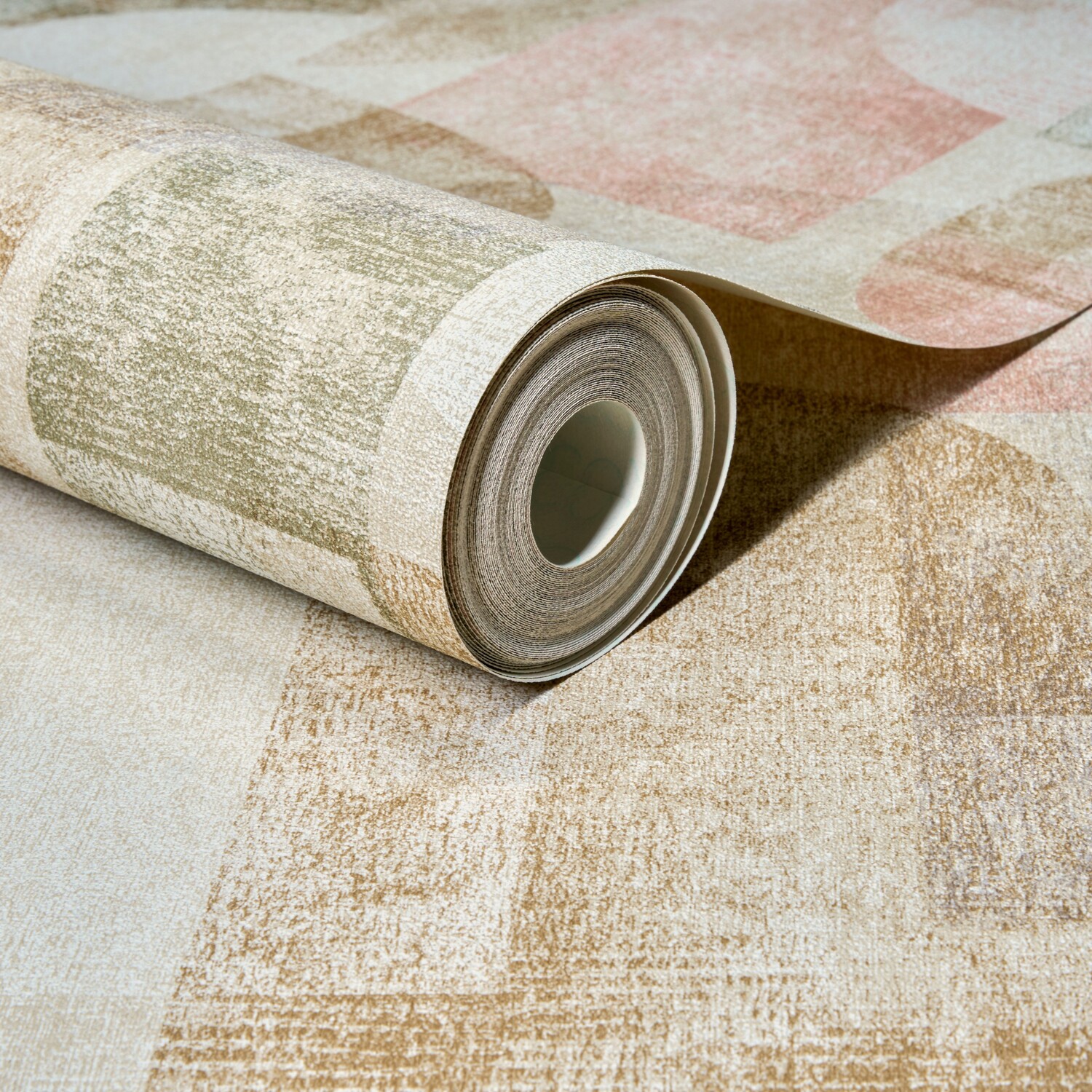 B&Q -  Boutique Distressed Geo Abstract Shapes Pvc-Free Eco WallpaperGreen - Image 4