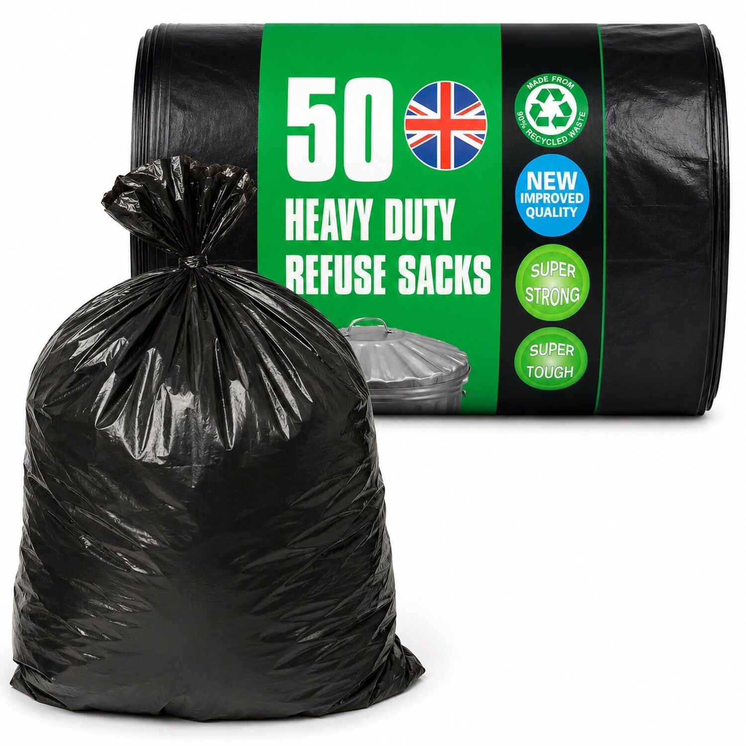 50 Heavy Duty Black Refuse Sacks Bin Bags 70L Household Rubbish Bags - Black - Image 3