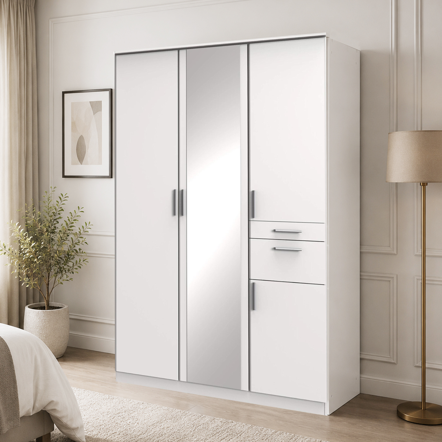Kdmd Koblenz Matt White 3 Door 135Cm Wardrobe With Mirror - White
