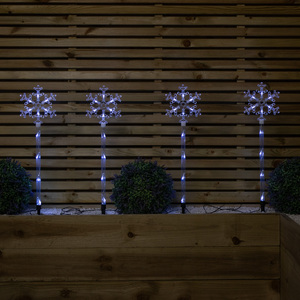 69cm Set of 4 Plastic Crystal Snowflake Pathfinder Christmas Lights with White LEDs