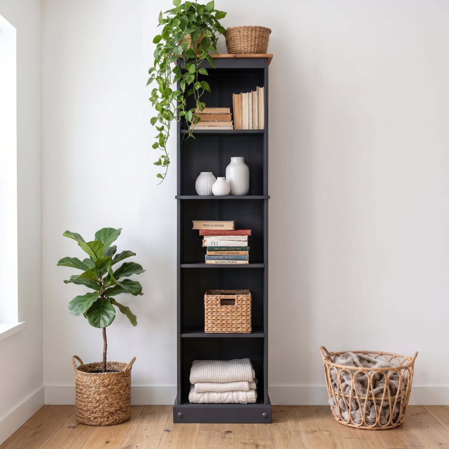B&Q -  Corona Charcoal Grey Tall Narrow Bookcase Solid Wood Mexican Pine - Image 2