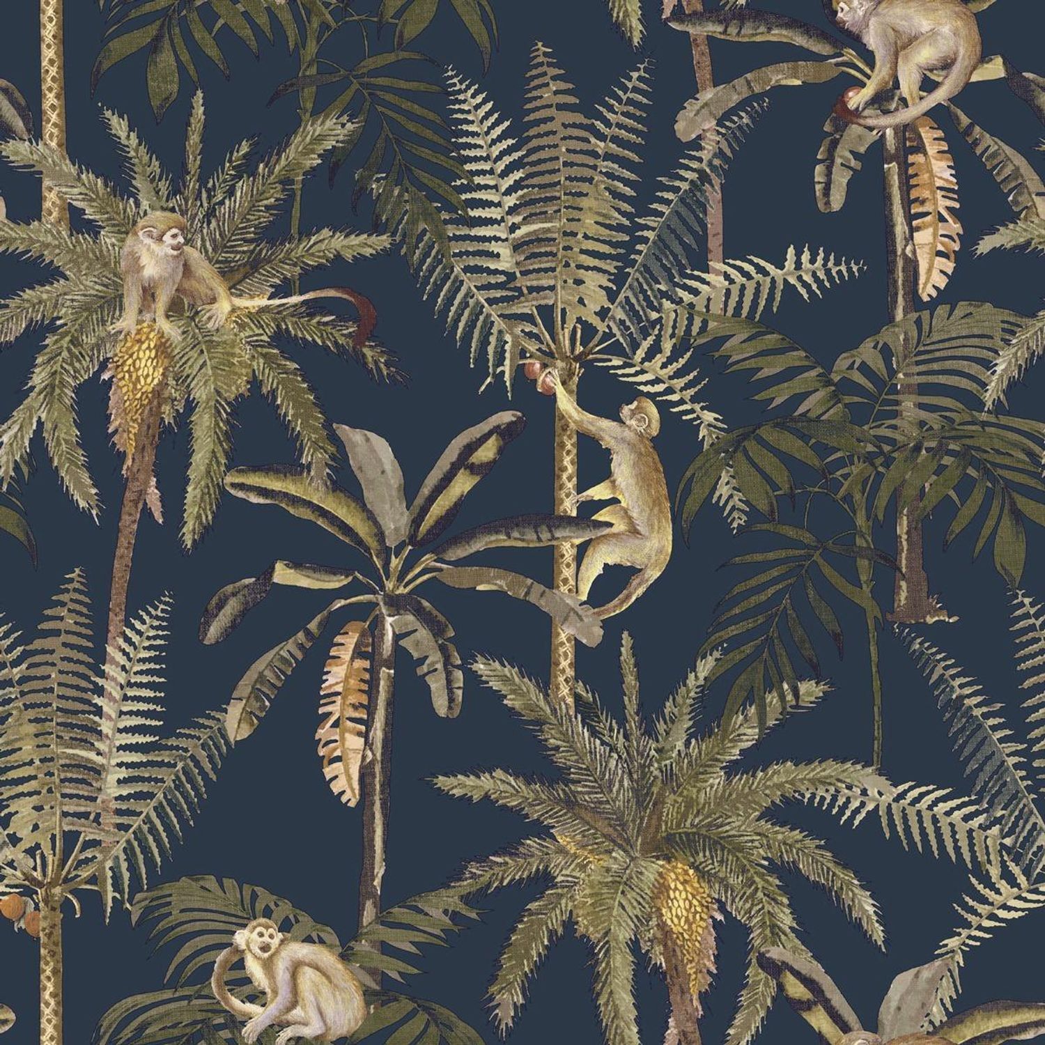World Of Wallpaper Amazonia Monkey Textured Wallpaper - Navy Blue