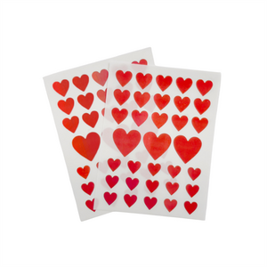Pack of 66 Red Assorted Size Holographic Hearts Self-Adhesive Labels
