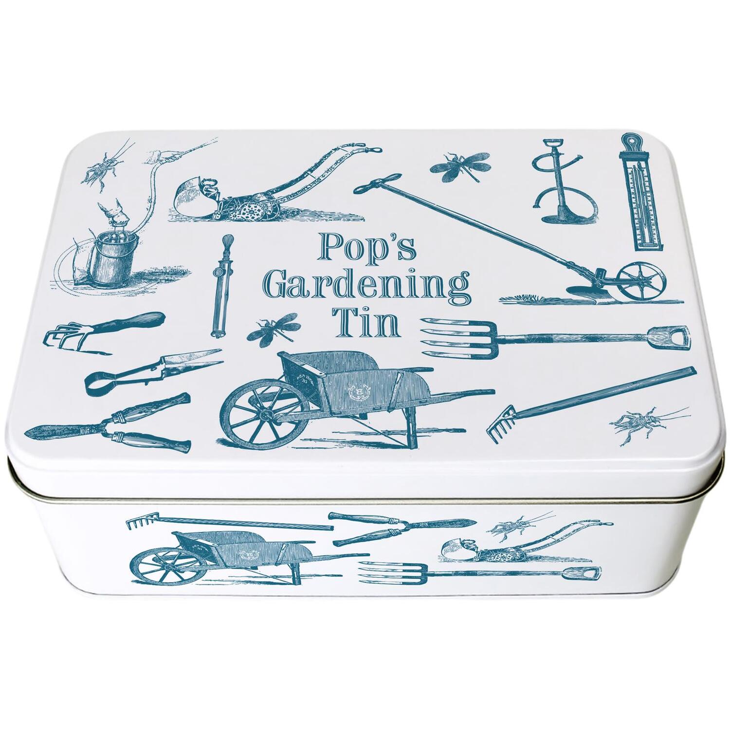Pops Gardening Tin - Vintage Garden Tool/Seed Storage Box Gifts for Fathers Day - Image 2