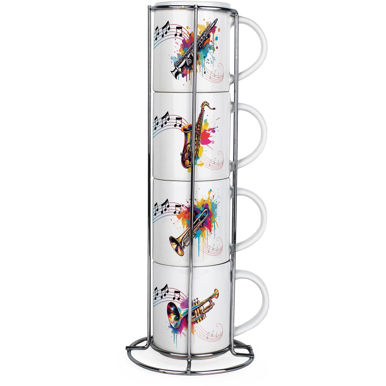 Abstract Instruments Small Stacking Mugs - Set of 4 Gift for Musicians - Image 2