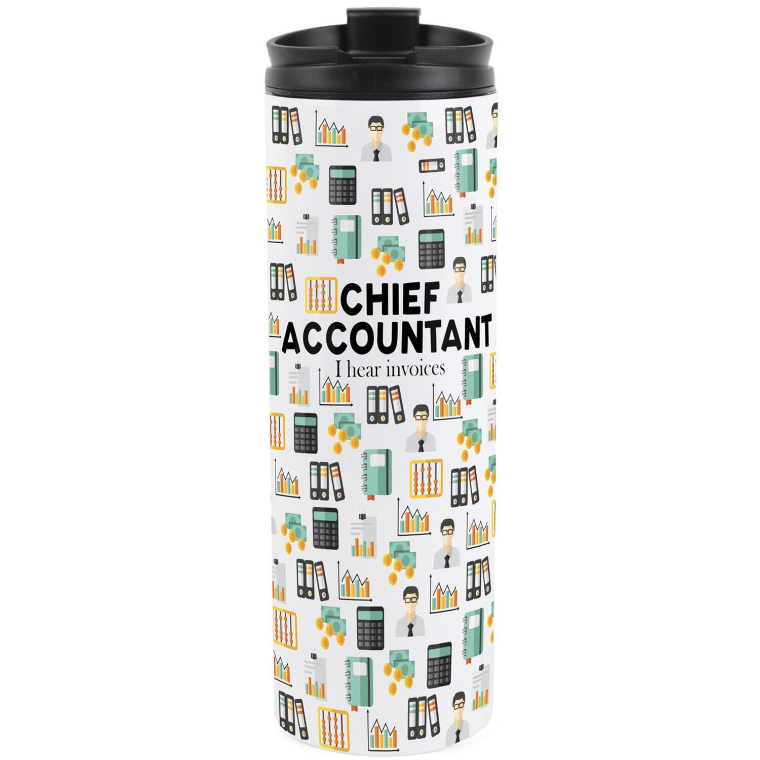 Purely Home Novelty Chief Accountant Travel Flask - Reusable Stainless Steel Tumbler Gift - Multicoloured