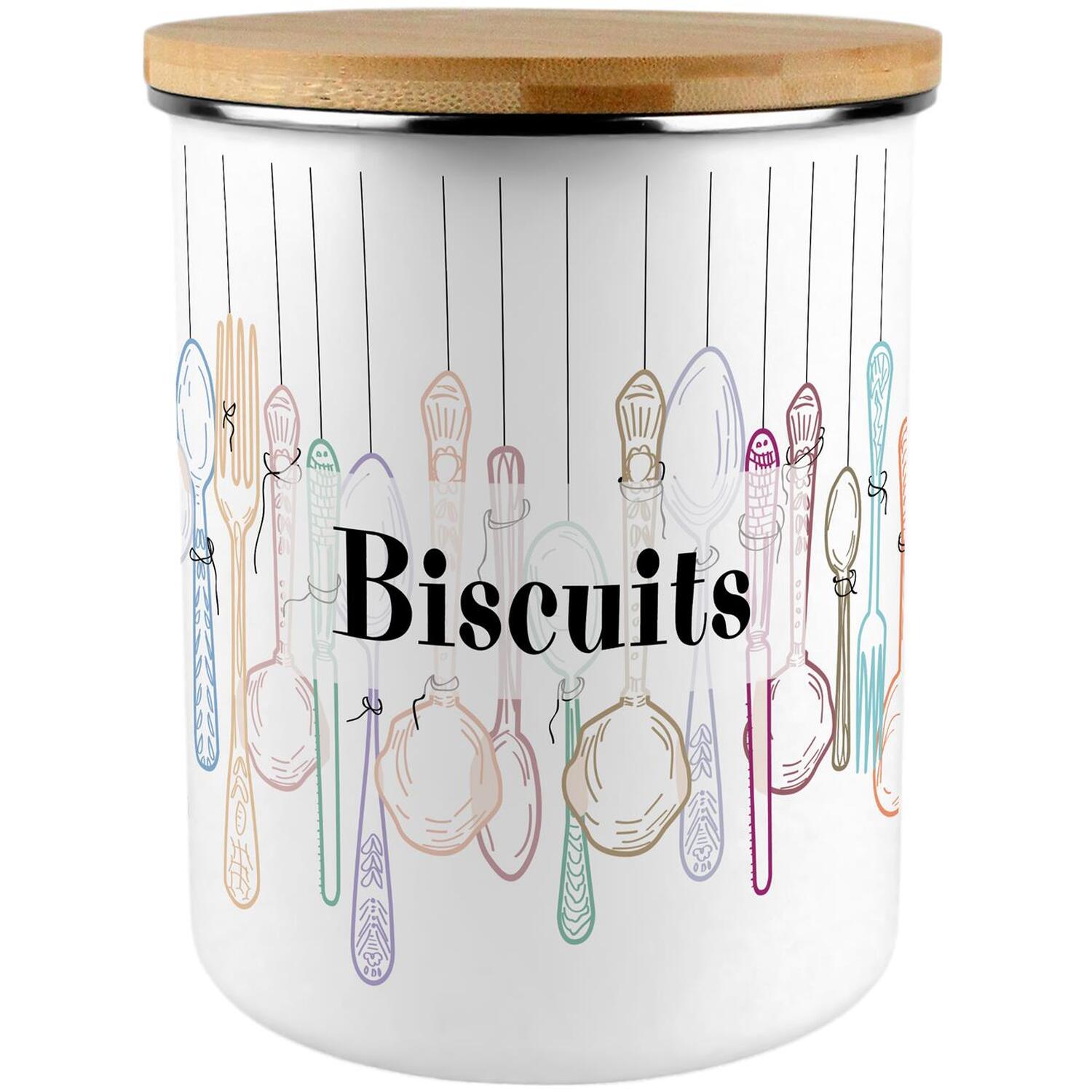 Extra Large Enamel Biscuit Canister - Vintage Cutlery Kitchen Storage Jar Gift - Image 2