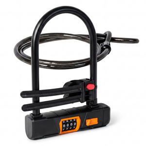 Bike Lock D Lock with Cable 4 Digit Alloy Steel Black Orange