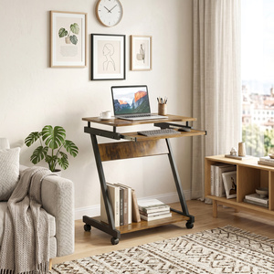 Rustic Brown HOMCOM Movable Computer Desk with 4 Moving Wheels shot 18185954