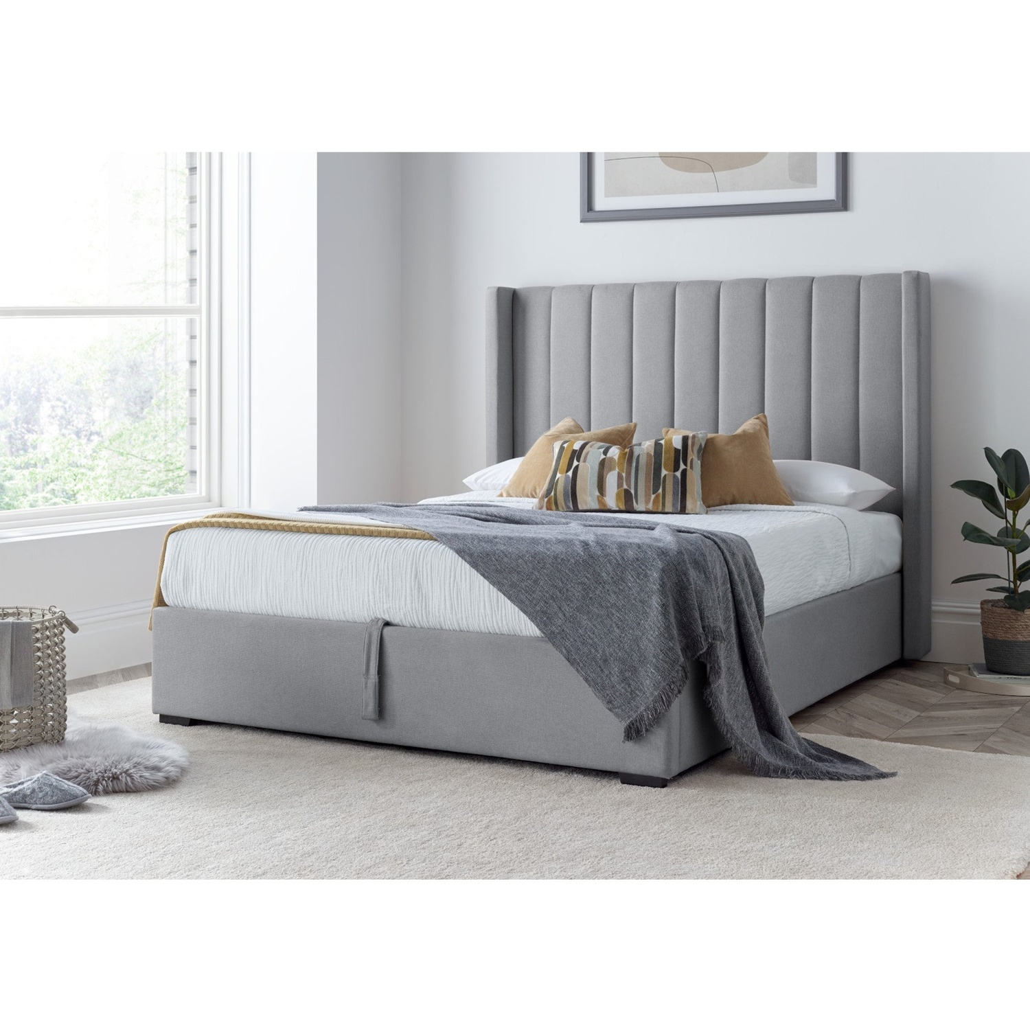 Time4sleep Light Grey Winged Ottoman Bed Frame - Double - Grey