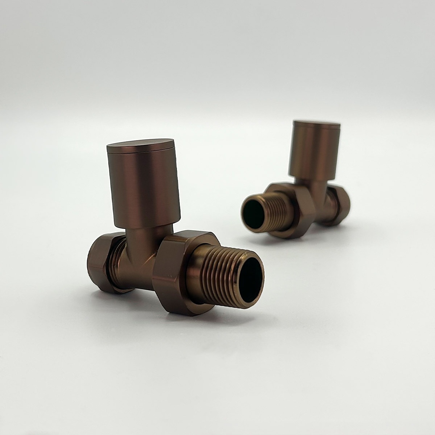 Lux Heat Straight Brushed Bronze Manual Round Radiator Valve Set - Image 2