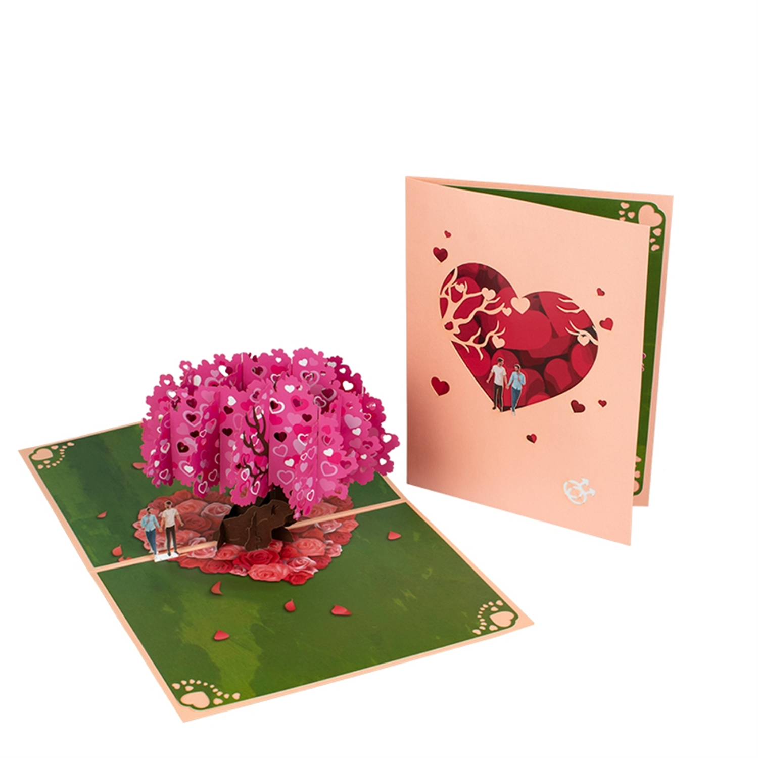 Brightfeel Two Men Strolling Cherry Tree 3D Pop Up Greeting Card - Multi