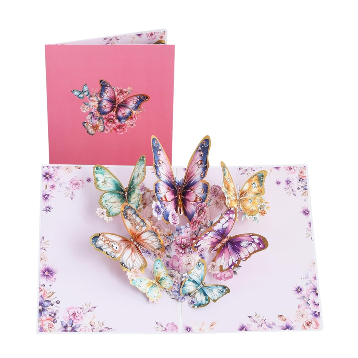 Hot Stamped Pink Butterfly 3D Pop Up Card - Birthday Mother's Valentine's Day - Image 2