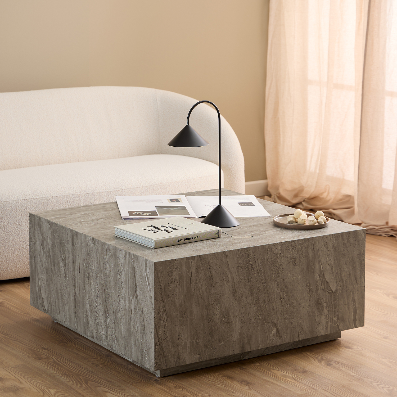 Furniture To Go Square Coffee Table Grey Marble Effect 90x90cm - Image 3