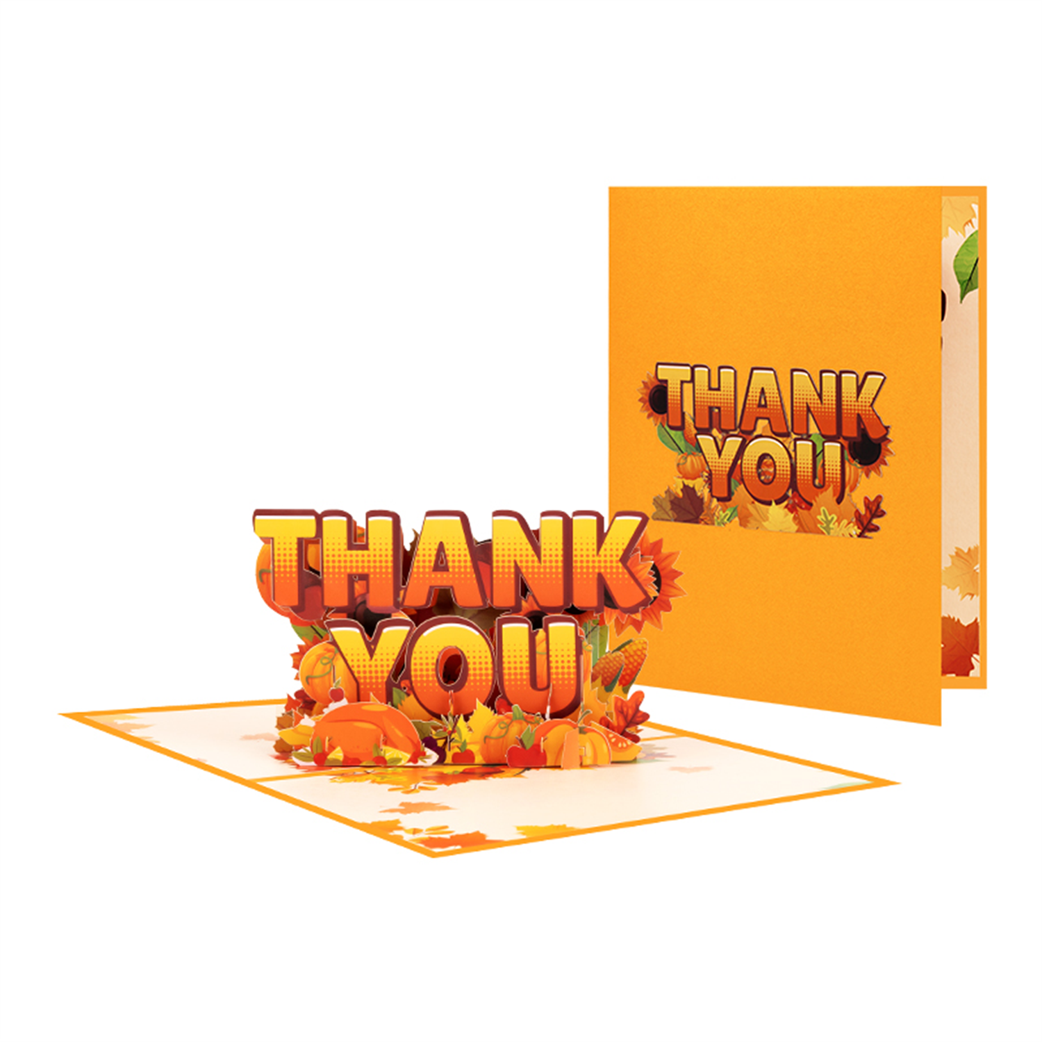 Brightfeel Pumpkin & Petals Seasonal Thank You 3D Pop Up Greeting Card - White