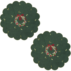 Pack of 2 Wreath Embroidered Placemats
