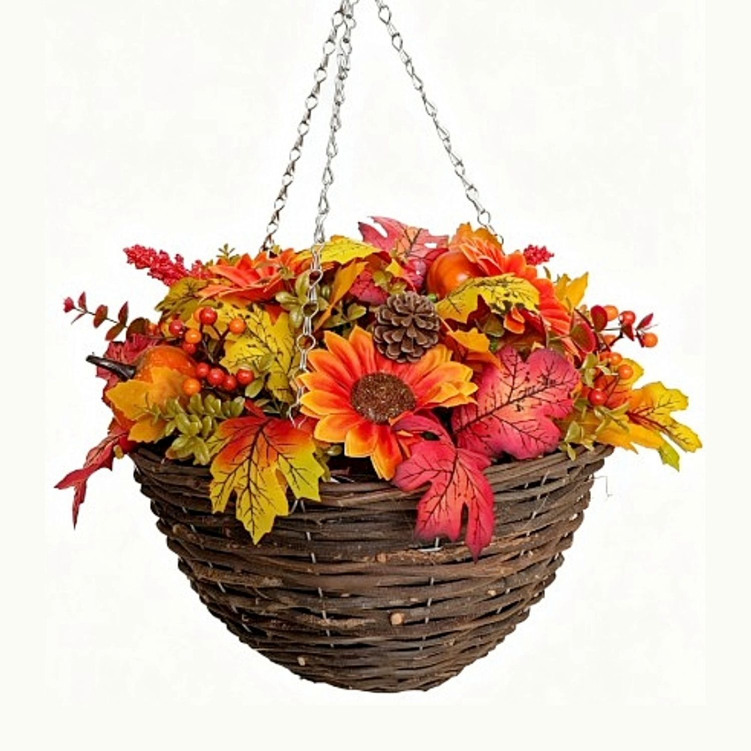 B&Q - 14 Inch / 35Cm Autumn Halloween Flower Hanging Basket With Pumpkins And Acorns - Image 3