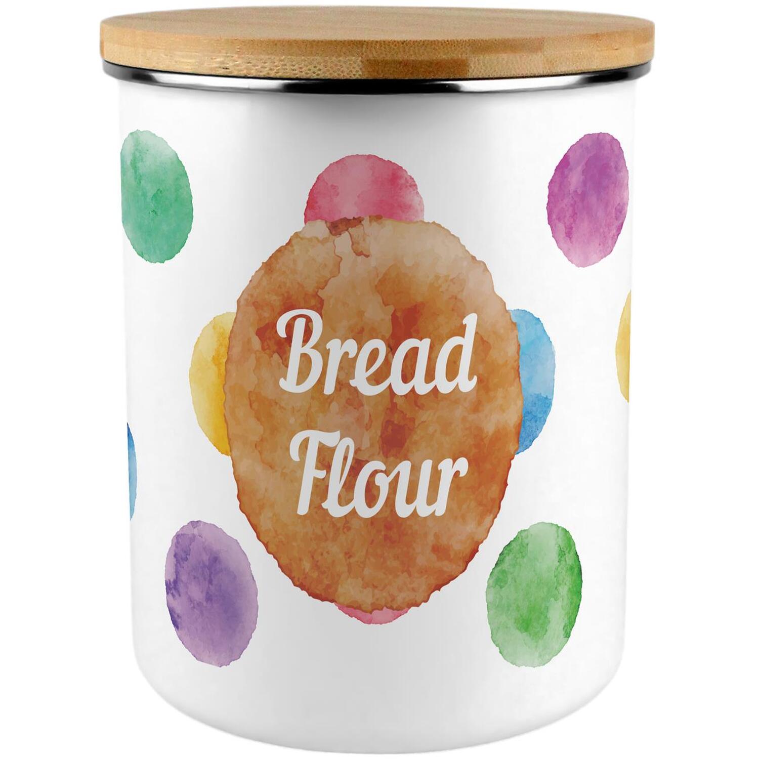 Polka Dots Bread Flour Storage Canister - XL Enamel Container Home Gift - Image 2