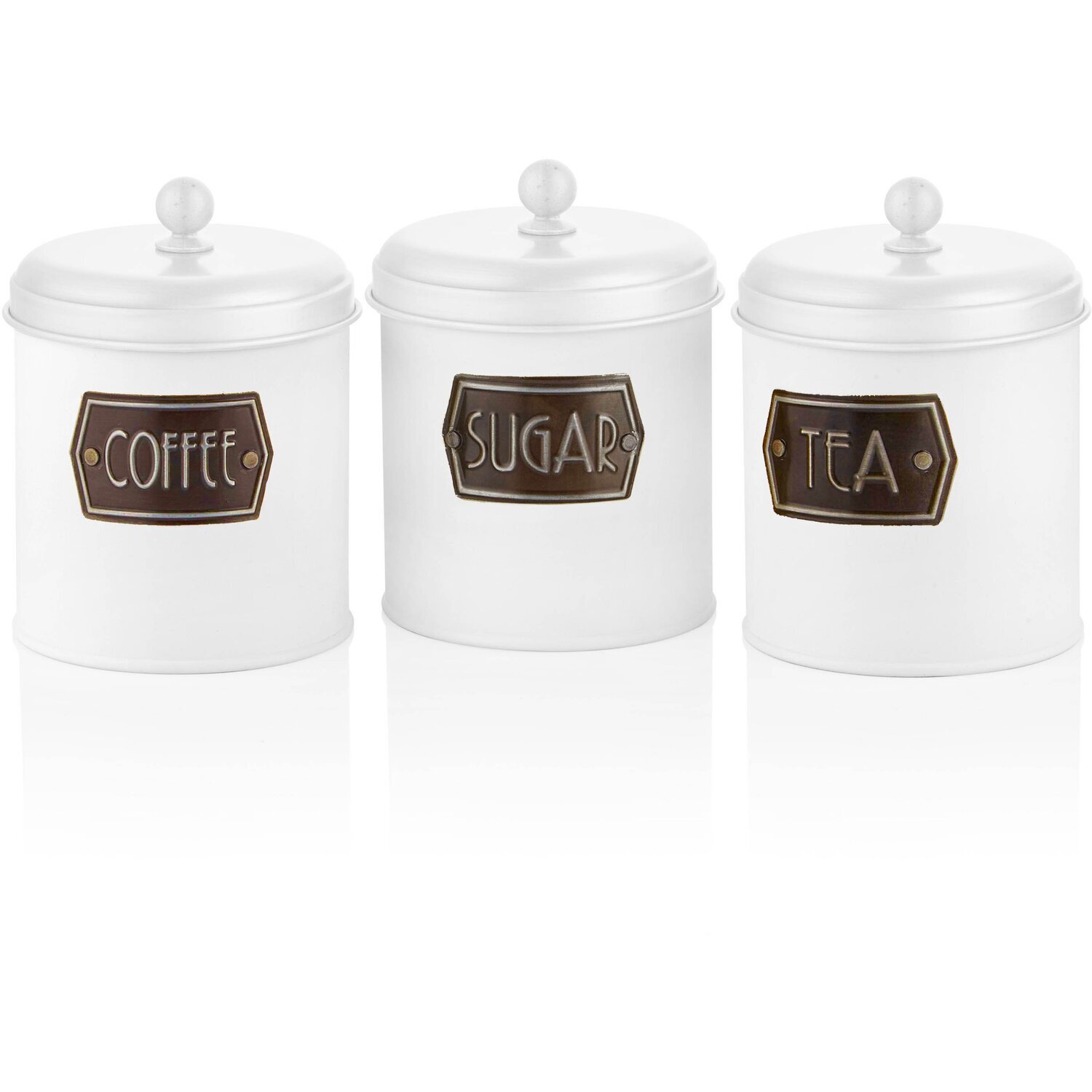 Rackhams White Coffee, Tea, And Sugar Canister Set - 17 Cm (H) - Image 2