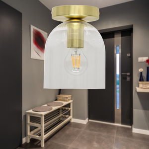 Belten Clear Glass Cloche Satin Brass Ceiling Light Fitting