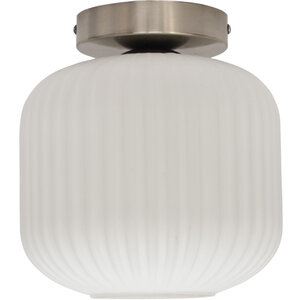 Bento White Ribbed Glass Satin Nickel Ceiling Light Fitting