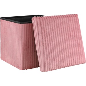 Storage Ottoman Padded Foldable Bench Chest with Lid, Pink Corduroy, Small
