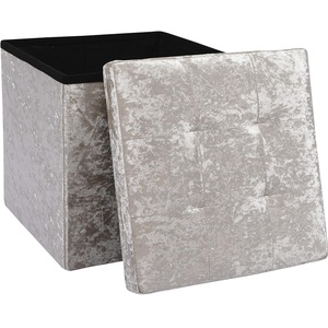 Storage Ottoman Padded Foldable Bench Chest with Lid, Beige Velvet, Small