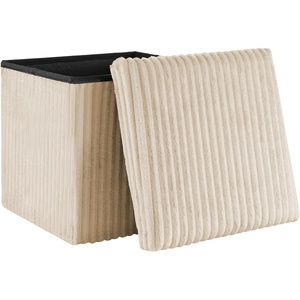 Storage Ottoman Padded Foldable Bench Chest with Lid, Beige Corduroy, Small
