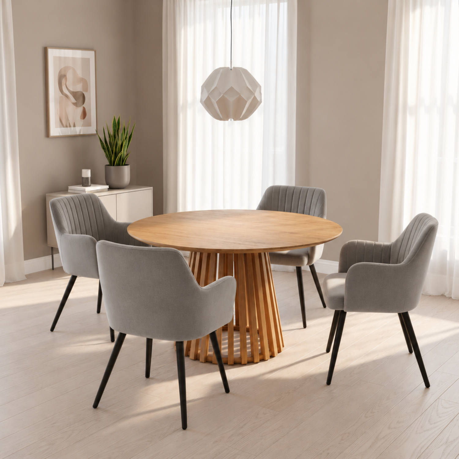 Indoor Living Kayci Charlotte Oak Grey Velvet 4 Seater Dining Set - Image 4