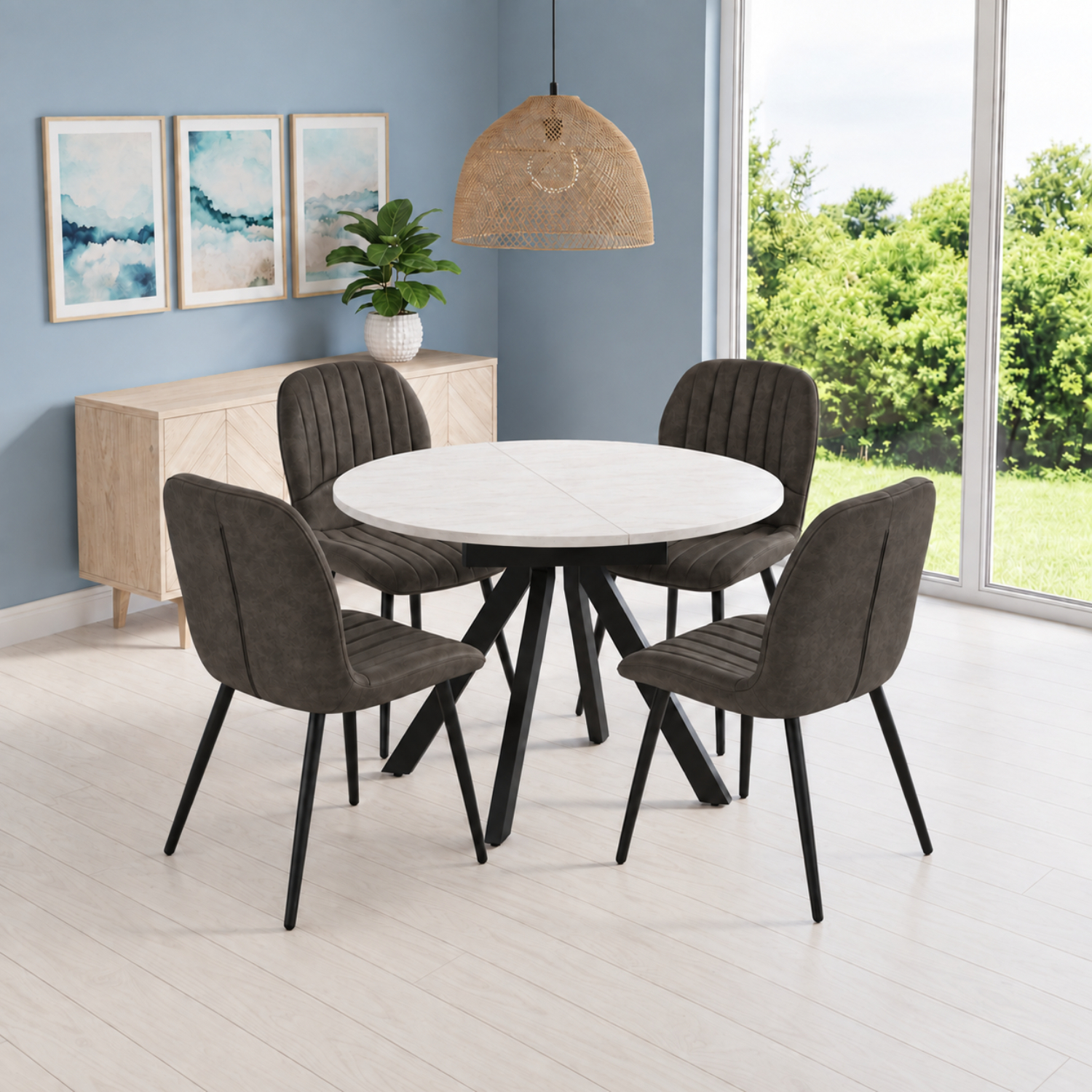 Madefor.living Made.for Living Harley Distressed Taupe Extendable Dining Table With 4 Jaydn Chairs, Grey - Image 3