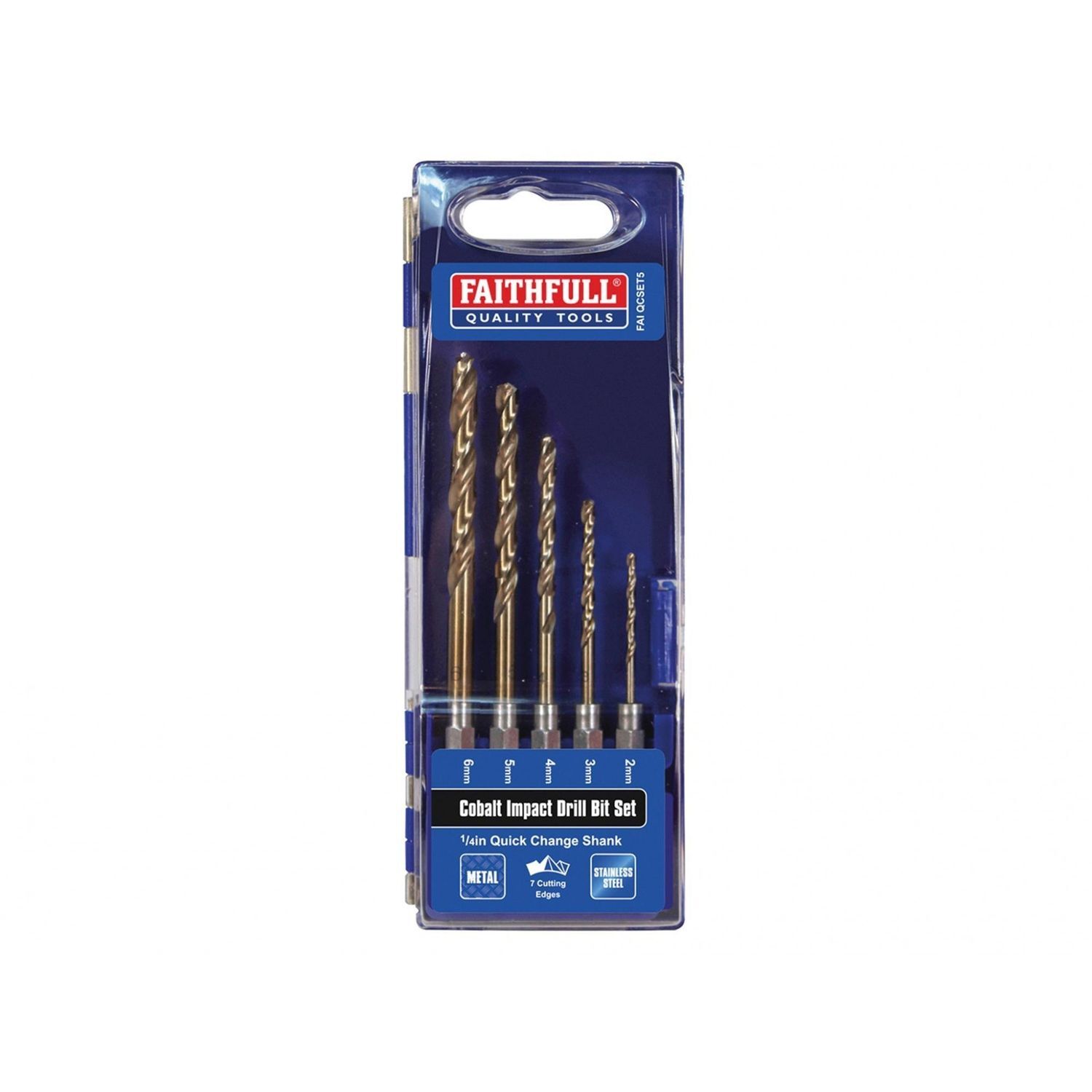 Faithfull Hsse M35 Cobalt Quick-Change Impact Drill Bit Set, 5 Piece A - Multi Colour