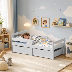 AIYAPLAY Wooden Kids Bed Frame with 2 Storage Drawers for Ages 4-14