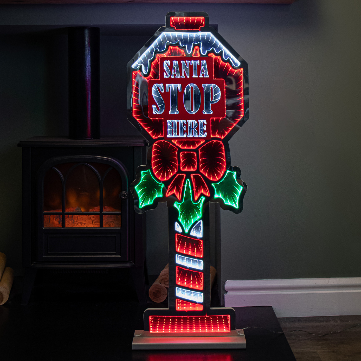 90cm Light Up Santa Stop Here Sign Christmas Infinity Decoration With LEDs - Samuel Alexander | TJ Hughes - Image 4