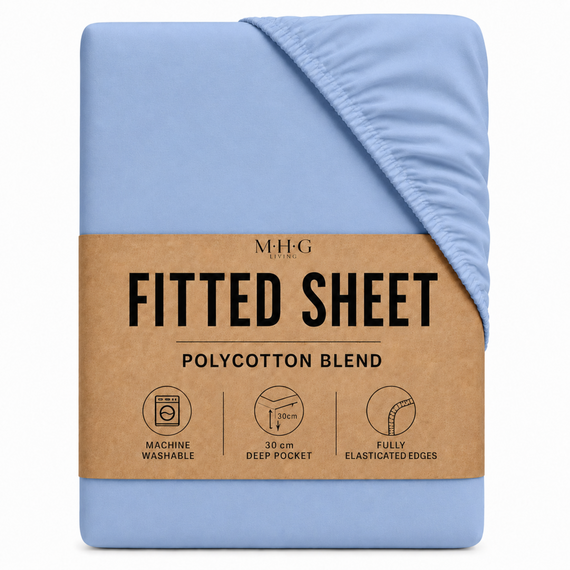 MHG Living Polycotton Fitted Sheet, Cotton Blend, 30cm Deep Pocket, Elasticated Edge