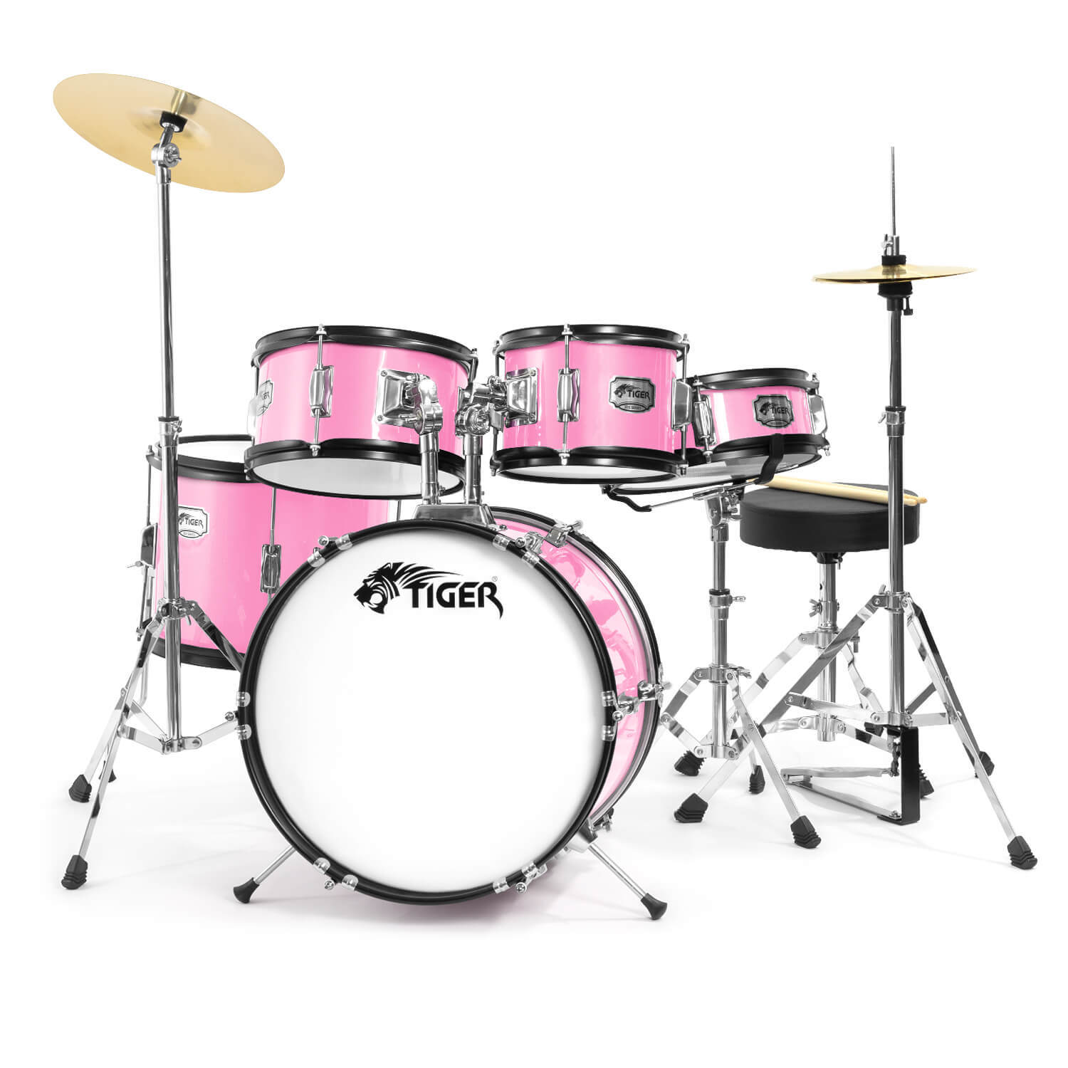 Tiger Music 5 Piece Junior Drum Kit - Drum Set For Kids With 6 Months Free Lessons - Neutral