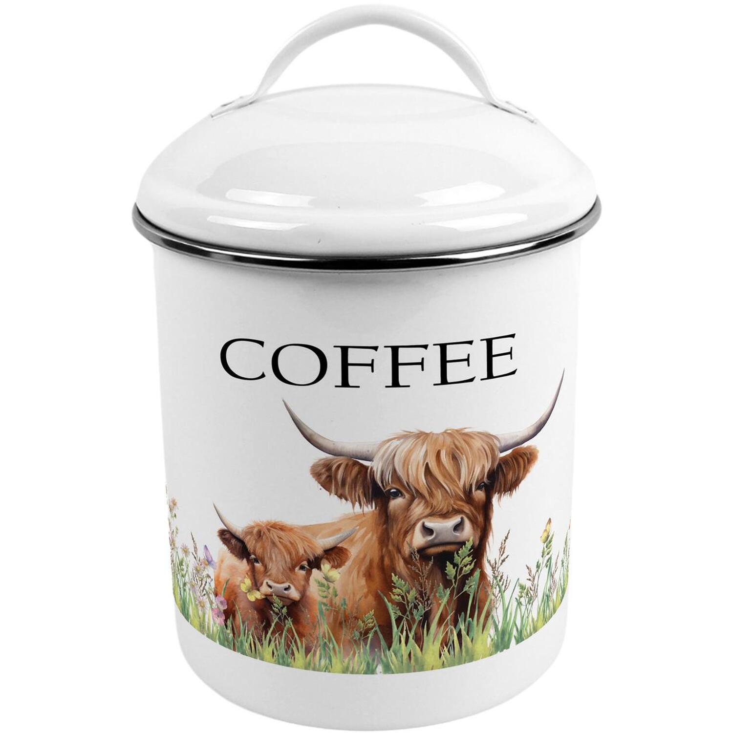 Purely Home Highland Cow & Calf Medium-Sized Metal Coffee Canister - Stylish Farmhouse Tin Kitchen Storage Jar - Tea/Coffee/Sugar Caddy Gift With Lid & Handle - Image 3