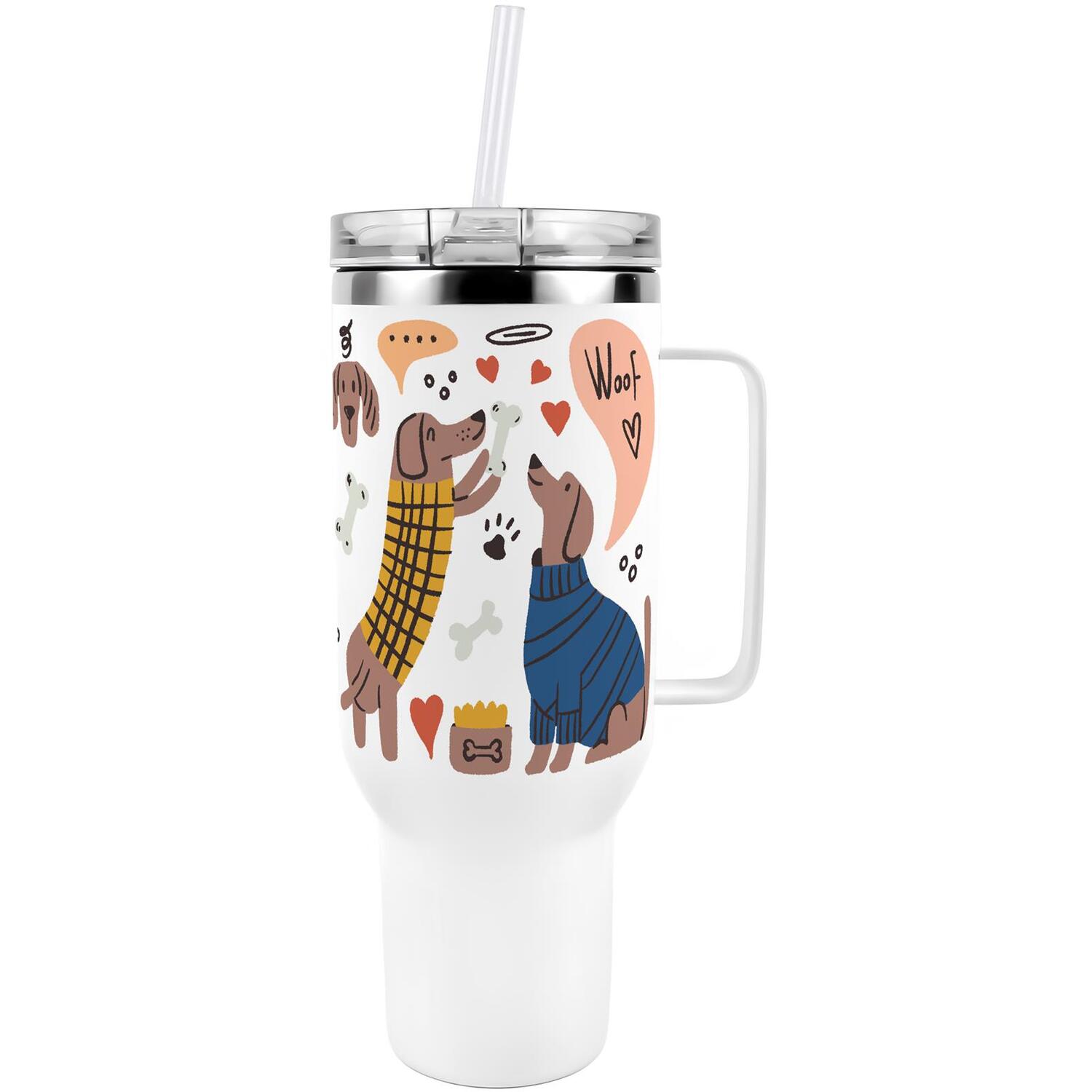 Purely Home Dachshund Doodle 40Oz Stainless Steel Extra-Large Travel Cup With Straw And Lid