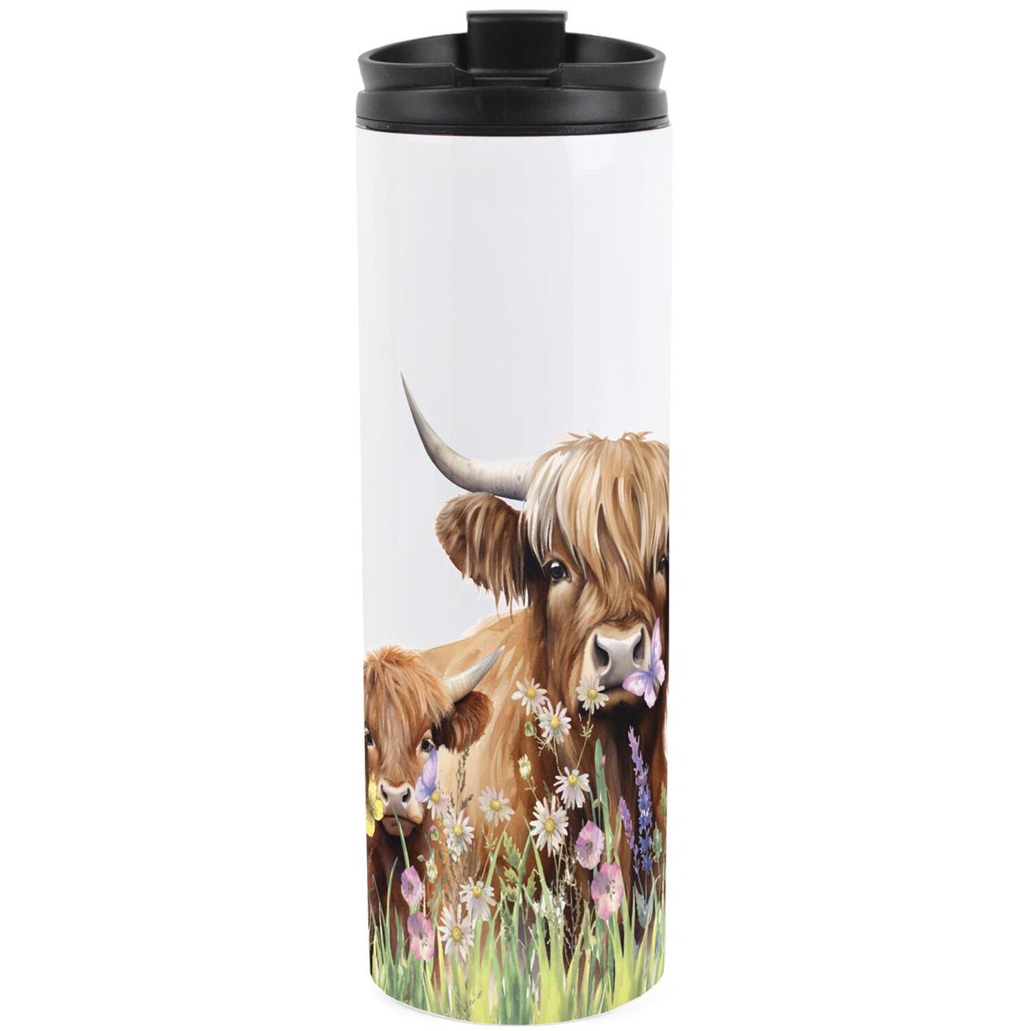 Purely Home Highland Cow & Calf Stainless Steel Travel Flask