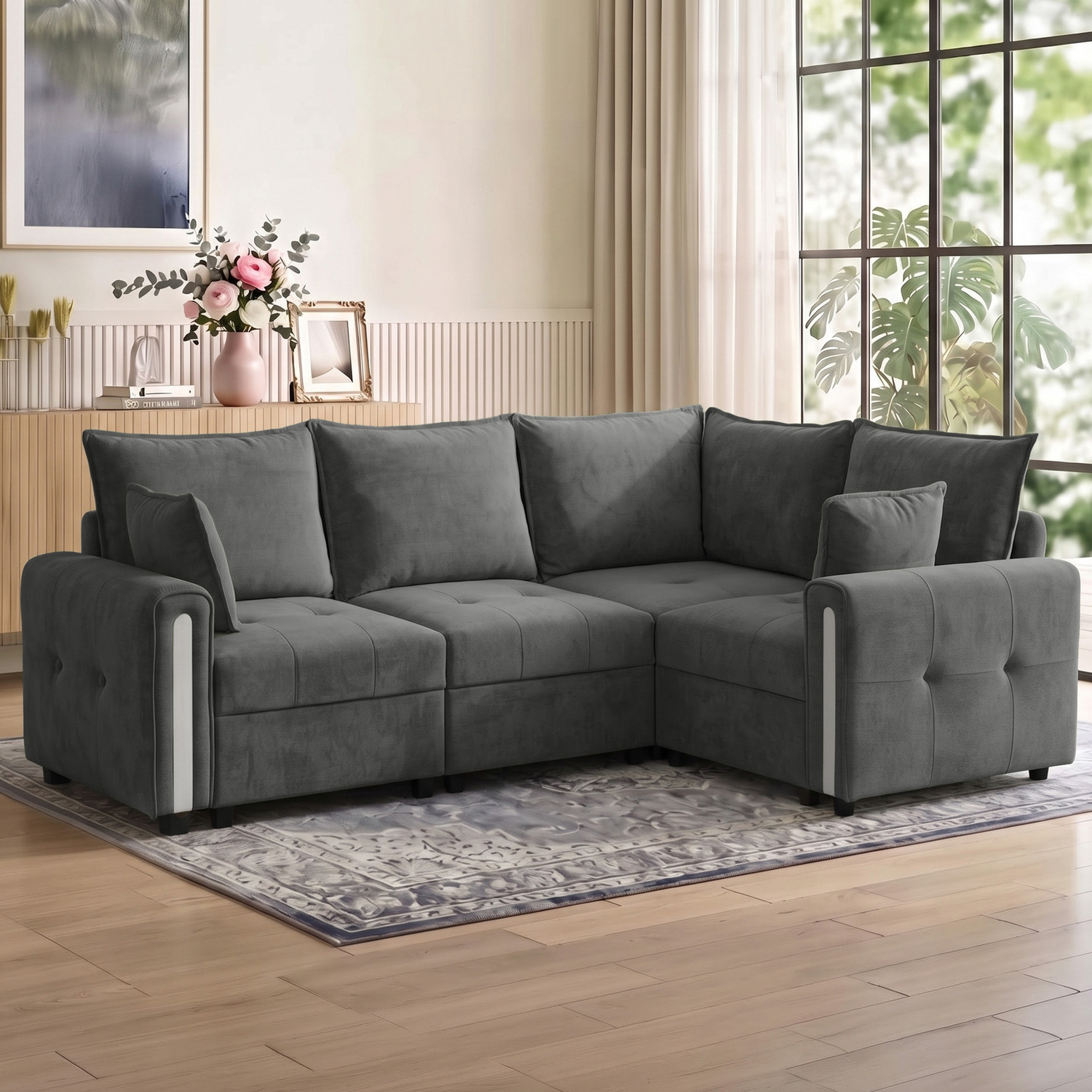 Homcom Unisex Dark Grey 228Cm L Shaped Sofa 3-Seater Sectional Sofa With Storage, - Image 6