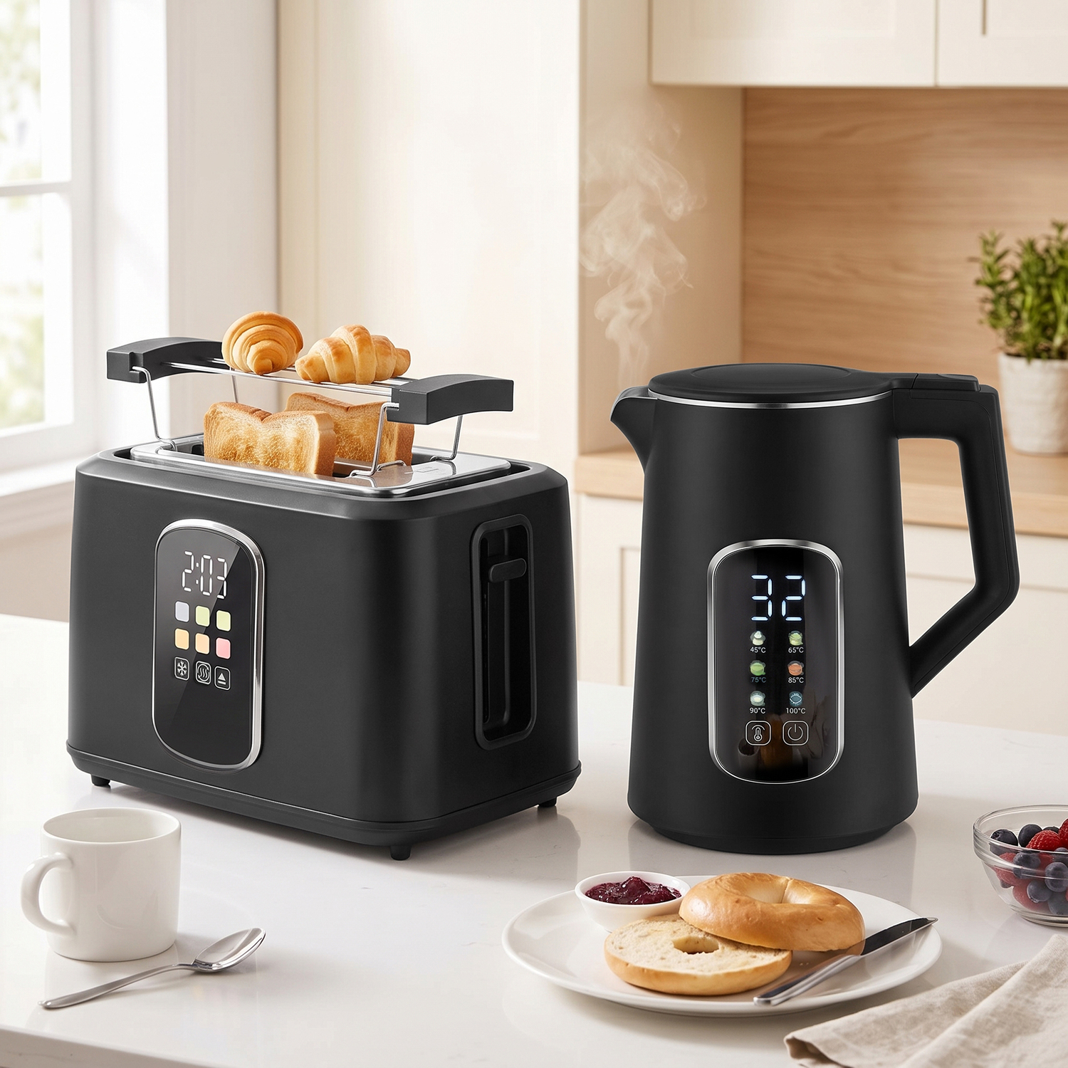 Homcom Black 1.5L 3000W Kettle And Toaster Set With Strix Thermostat, Keep Warm - Image 3