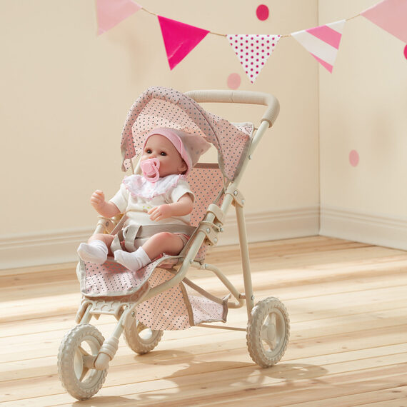 Polka Dot Princess Baby Doll Jogging Stroller for Dolls or Stuffed Animals