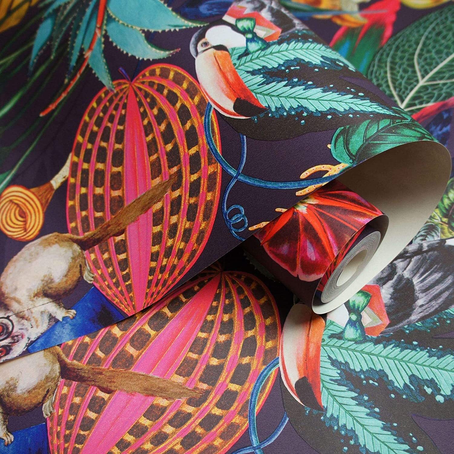 thumbnail image 2 of Holden Outside In Animal Arches Wallpaper - Tropical Exotic Plants With Peacock & Tiger - 1 Roll 2 of 6