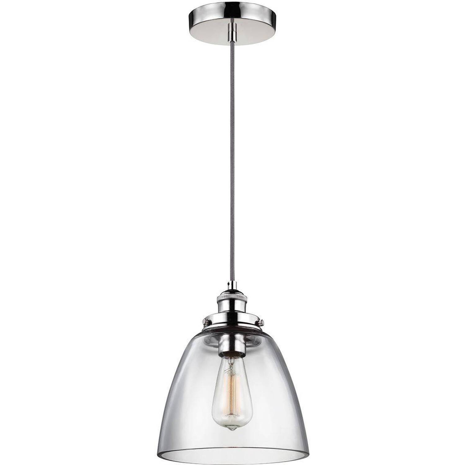 Baskin 1 Light Dome Ceiling Pendant Polished Nickel, E27 - Polished Nickel / 22.8cm