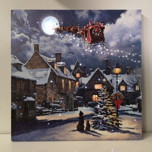White Light up Christmas Santa Dog Scene Wall Art shot 2541498