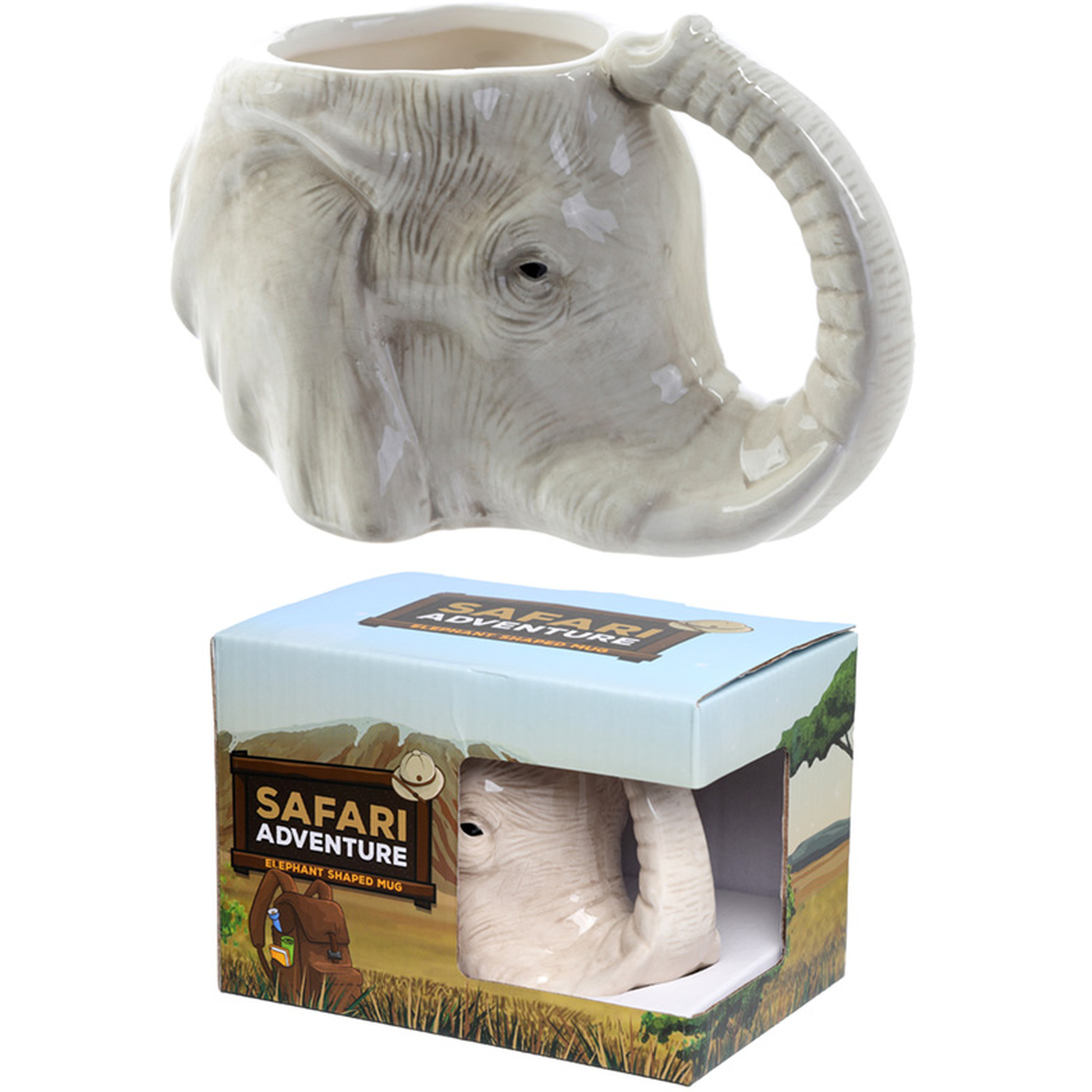 Novelty Ceramic Shaped Head Mug - Elephant - Grey