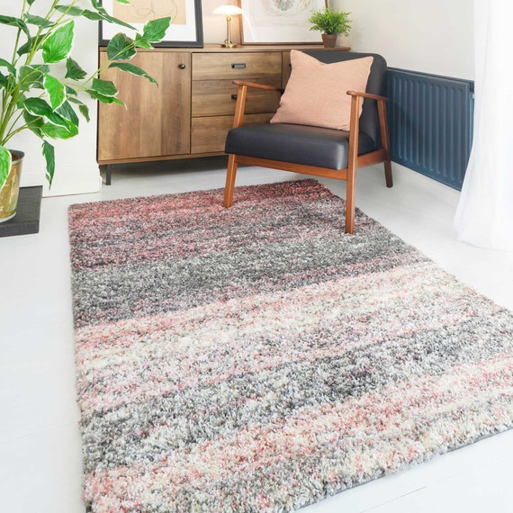 Super Soft Striped Mottled Shaggy Area Rug