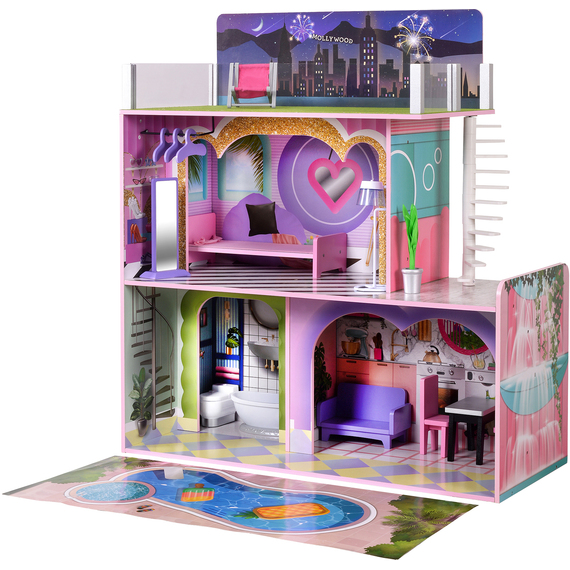 Olivia's Little World Kids Wooden Dreamland Sunset 3-Level Dollhouse Set