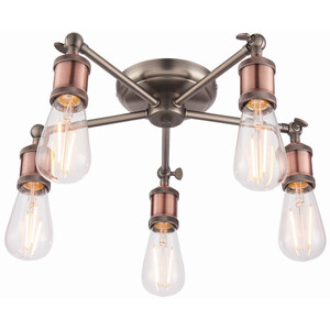 Hal 5 Light Semi flush Aged Pewter, Aged Copper Plate, E27